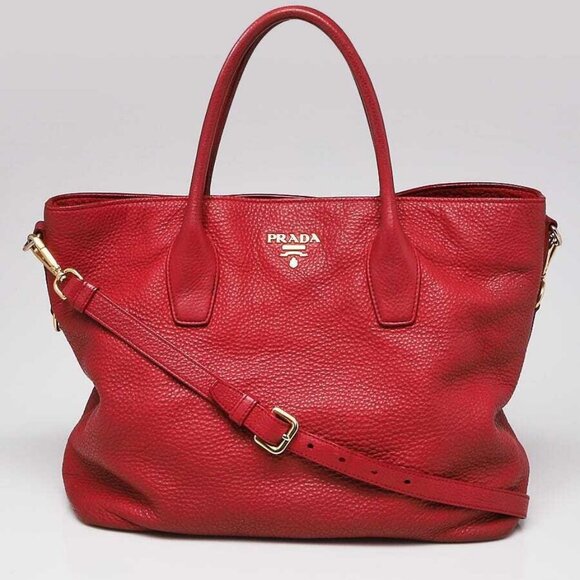 Prada Dark Red Vitello Daino Leather Tote Bag - Picture 1 of 12